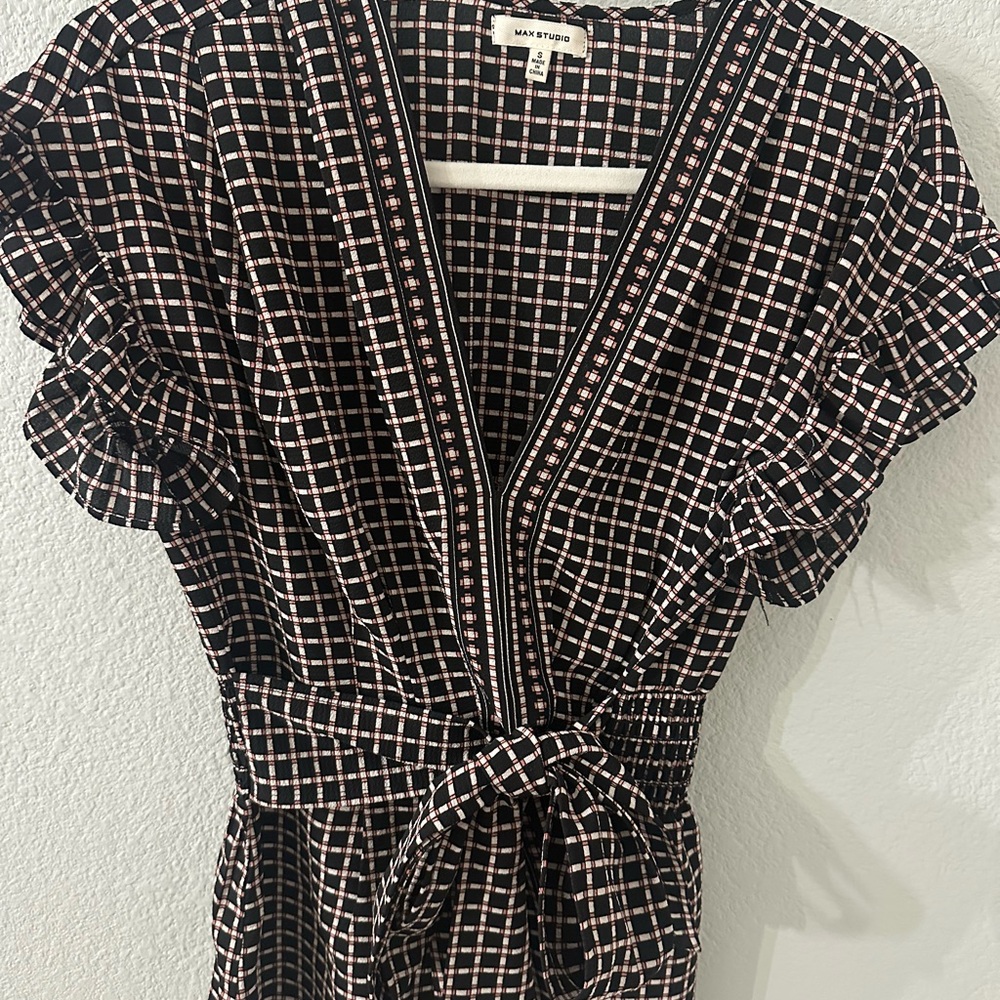 Max Studio Black and Pink Plaid Blouse
